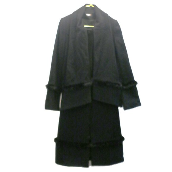 IDDI Women's Coat Black Wool Cashmere Fur Trim Attached Shawl Size 38 NWOT - Picture 1 of 6